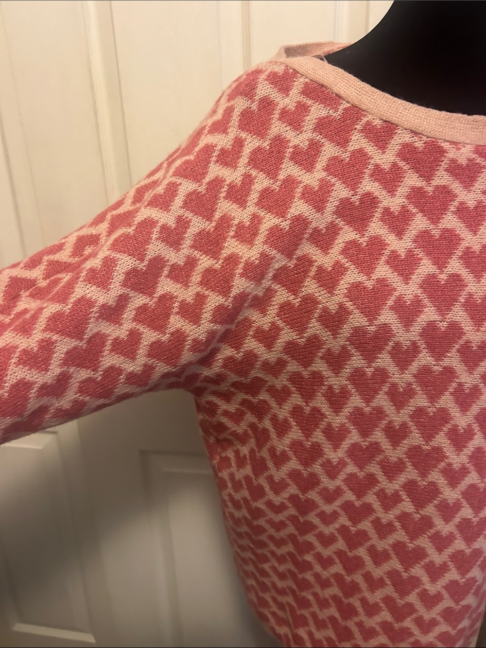 Maurices Large Rose Pink and Cream Geometric Crewneck Sweater - Picture 4 of 5